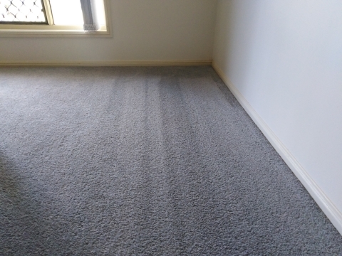 Medium-pile bedroom carpet with vacuuming tracks in it