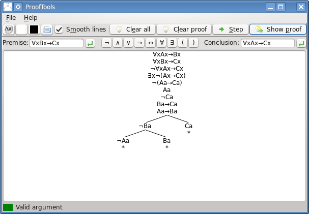 Screenshot of the Linux Qt version of ProofTools 0.3 beta