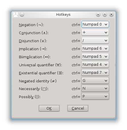 Screenshot of the hotkeys editor in ProofTools 0.4 beta